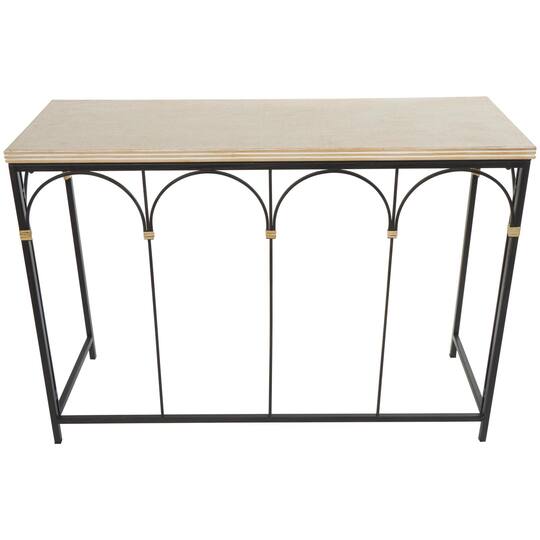 42.5" Black Arched Console Table with Zig Zag Patterned Top and Rattan Accents